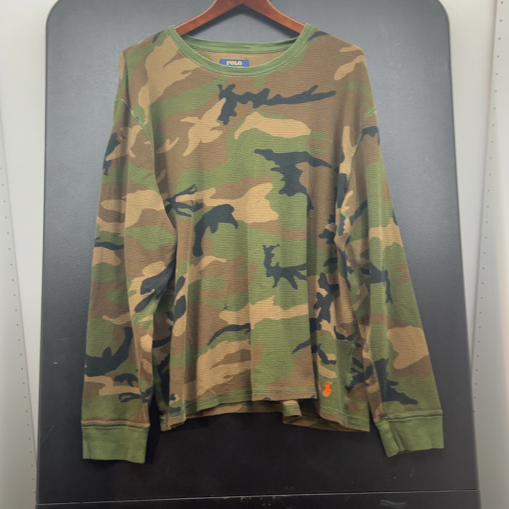 Polo Ralph Lauren Camo Waffle Thermal Long Sleeve Shirt 2XL Embroidered Pony